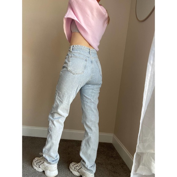 PrettyLittleThing light wash straight jeans, super high rise, size 4 - Picture 2 of 15